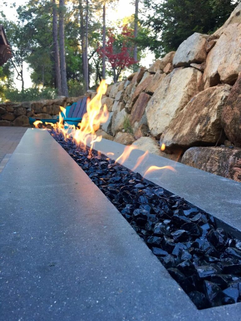 Custom fire feature patio in Rocklin, CA, designed by Aronson Landscape