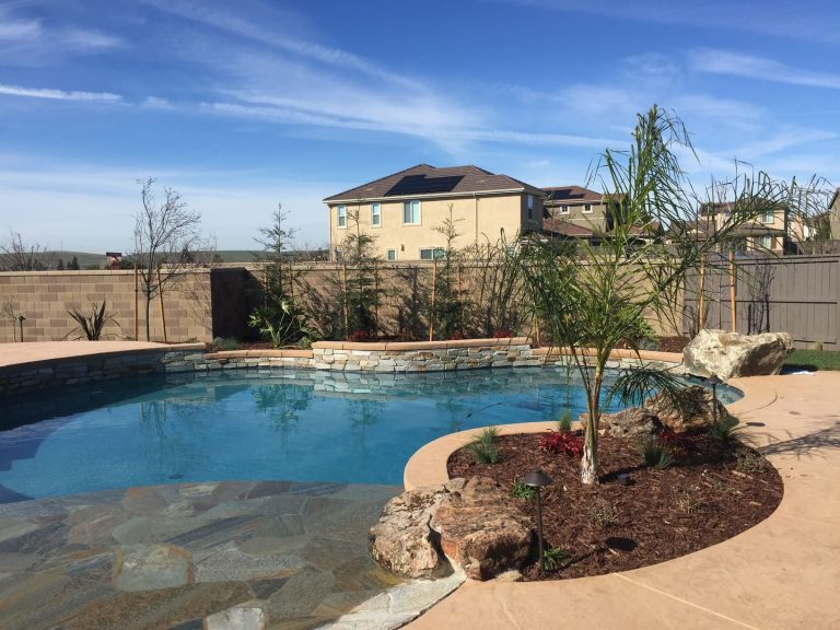 Custom pool landscape in Granite Bay, CA, designed by Aronson Landscape