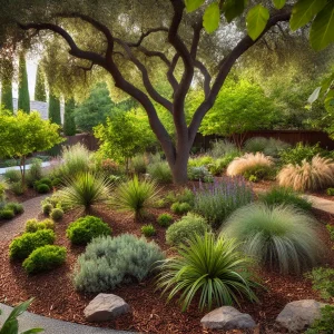 Sustainable landscape design with native plants and mulch in Sacramento.