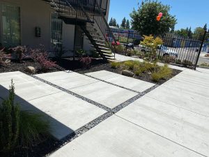 Elegant paver driveway installed by Aaronson Landscape featuring intricate patterns